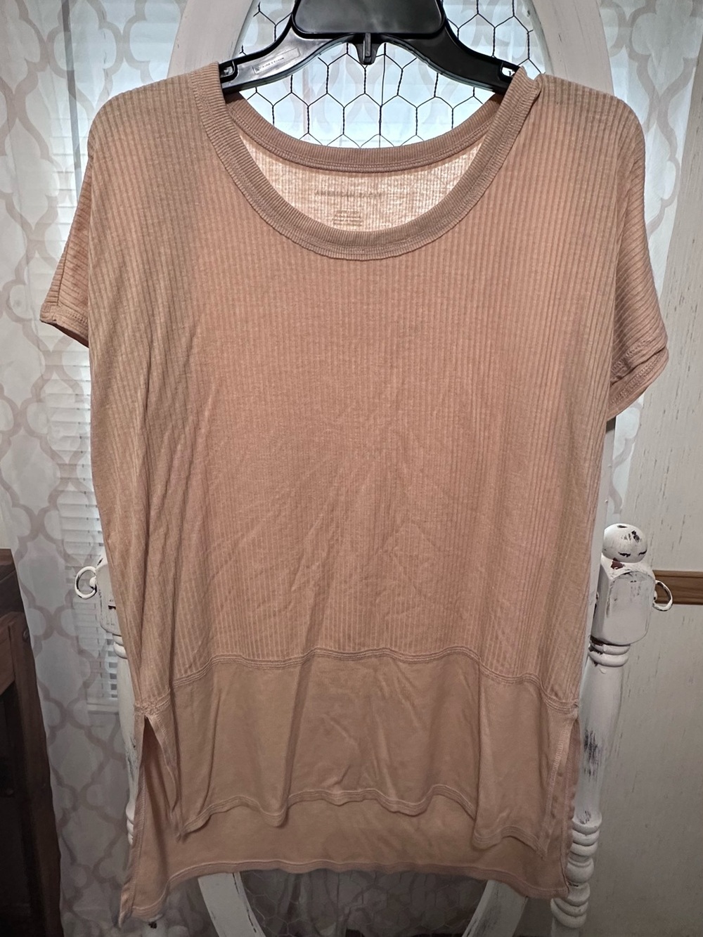 American Eagle Outfitters Taupe Ribbed Short-Sleeve Tunic
